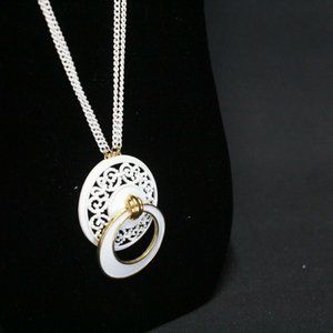 Lot of 2 Signed Vintage Monet Necklaces Enamel White Door Knocker Gold-tone Link